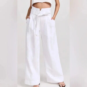 A.L.C. EMILY HIGH RISE WIDE LEG PANTS COTTON /LINEN BLEND TIE WAIST SIZE 8
